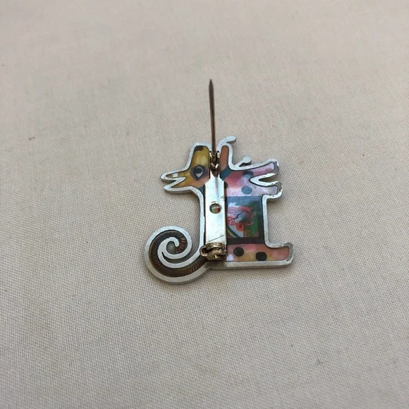 Seeka Dog Pin Art Deco Beaded Jewels Brooch Style Puppy Flowers Yellow Tone - Picture 7 of 12